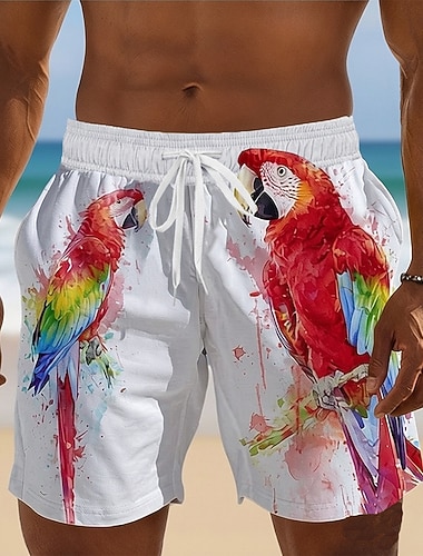  Voor heren dier Papegaai Lange zwembroeken Zwemshorts Boardshorts Medium Taille Hawaii Strandvakantie Zijzakken Mesh voering Elastische tailleband met trekkoord Ontwerper Kleding