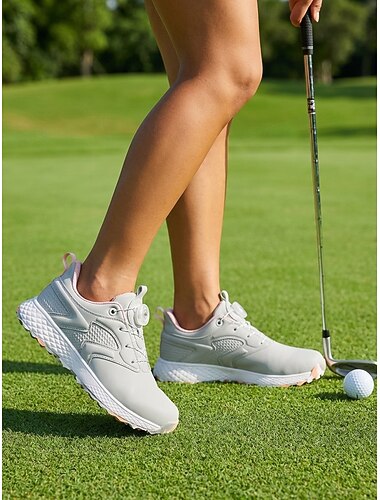  Graue, spikelose Golfschuhe für Damen mit Drehverschluss-Schnürsystem, bequeme Golfschuhe mit rutschfester Sohle für Training und Spaziergänge &Outdoor-Sportarten