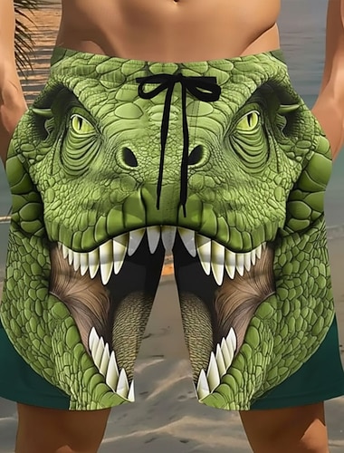  Voor heren dier Krokodil 3D-cartoon Lange zwembroeken Zwemshorts Boardshorts Medium Taille Grappig Strandvakantie Zijzakken Mesh voering Elastische tailleband met trekkoord Ontwerper Kleding