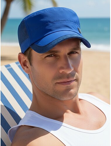  メンズ速乾性ポリエステルメッシュキャップ、サイズ調整可能、豊富なカラーバリエーション、軽量で通気性に優れたアウトドアハット、休暇、旅行、普段使いに最適