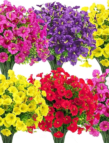  24 künstliche Blumenbündel für die Außendekoration, künstliche Seidenwinden, künstliche Eukalyptuspflanzen, UV-beständig, für Veranda, Terrasse, Garten, Frühlings- und Sommerdekoration, mehrfarbig