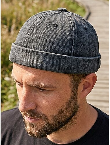  Vintage herenpet van verwassen denim, meerkleurig, verstelbare pasvorm, retrostijl, perfect voor buitenactiviteiten, dagelijks gebruik, zomer en vrijetijdsbesteding.