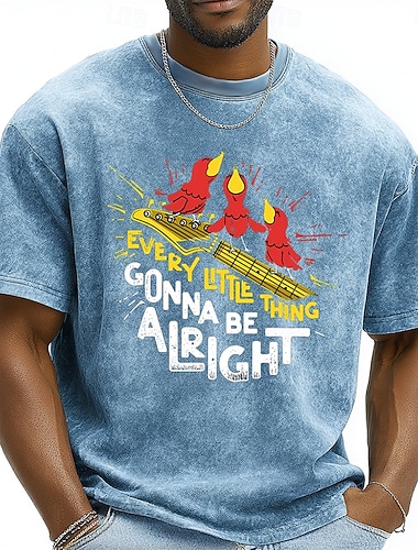  Pánské tričko s potiskem „Everything Little Thing Gonna Be Alright“ od Tři ptáčci, kytara, retro, vintage, acid wash, nadměrné velikosti, volný střih, ležérní, streetwear, hudební festival, značkové