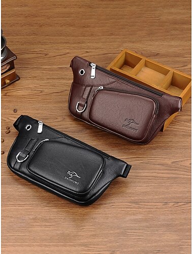  Heuptas voor heren van imitatieleer, zwart-bruine crossbodytas met meerdere vakken, geschikt voor casual gebruik, reizen, vakantie en dagelijks buitengebruik.