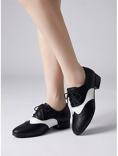 heren zwart &Witte ballroomdansschoenen, klassieke tweekleurige veterschoenen voor Latijns-Amerikaanse dans en tango. &sociaal dansen
