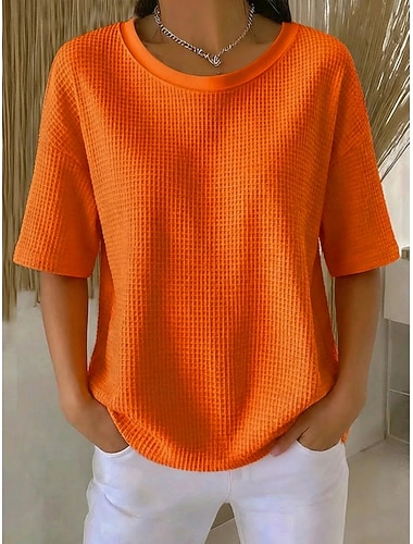  Dámské Wafflová košile Tričko Trička Vaflově pletené topy Pevná barva Klasické Moderní Na běžné nošení Krátký rukáv Tričkový Běžné topy Denní Dovolená Jdeme ven Černá Bílá Žlutá Světlá růžová Fialová