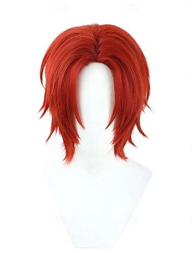  Peruca curta vermelha em camadas para aventureiro(a) do oceano, ideal para festa de cosplay.