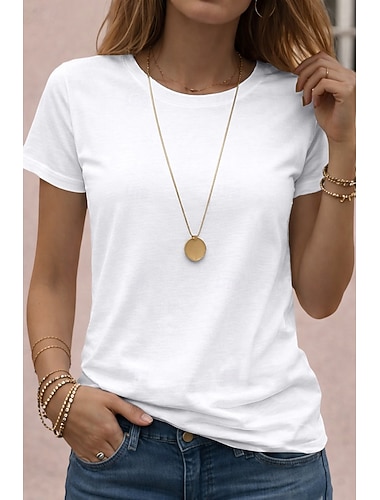  Dame T skjorte T-skjorter Helfarge Klassisk Fritid Kortermet Crew-hals Vanlige topper Daglig Ut på byen Lys kaki Svart Hvit Rosa Rød Sommer Vår