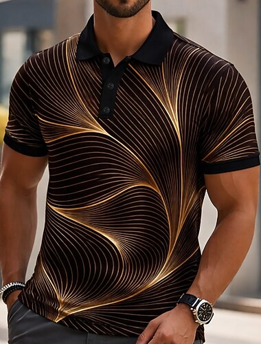  Voor heren Abstract Lijn Poloshirts Korte mouw Poloshirt Overhemden met kraag Casual Sportkleding Knop Lente zomer blauw Zwart Paars