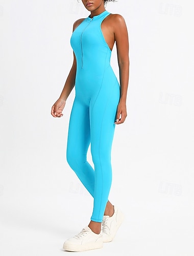  Per donna Tuta da allenamento Tutina Cerniera Tinta unica Body Estate Primavera Autunno Nero Blu Allenamento in Palestra Fitness Yoga Elastico Traspirante Senza Maniche Sport Abbigliamento sportivo