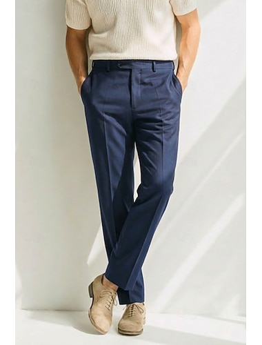  Pour des hommes Coton Lin Dress Pants works Pantalon décontracté Affaires Bureau Élégant Mode Formel Blanche Marine foncé Beige Couleur Unie Coupe sur mesure Long Non Elastique