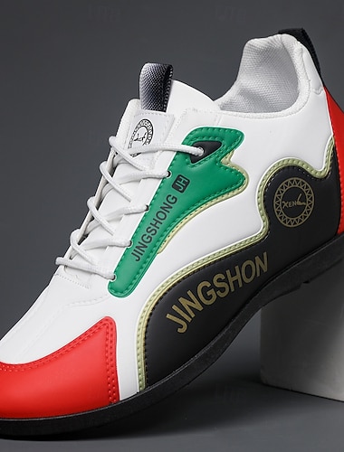  Baskets pour hommes en similicuir blanc et rouge – légères, offrant un bon maintien et élégantes pour les sports et activités de plein air