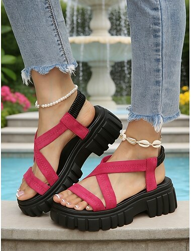  Sandales compensées sport pour femmes – chaussures d'été rose poudré à brides et semelle épaisse, idéales pour les vacances, la plage et les voyages. &vêtements décontractés