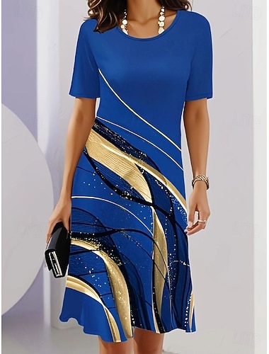  Damen Midikleid Shiftkleid T-Shirt-Kleid Sommerkleid Lässig Täglich Normale Passform Grafik Abstrakt Kurzarm Rundhalsausschnitt Blau Purpur Grün Grau Sommer Frühling