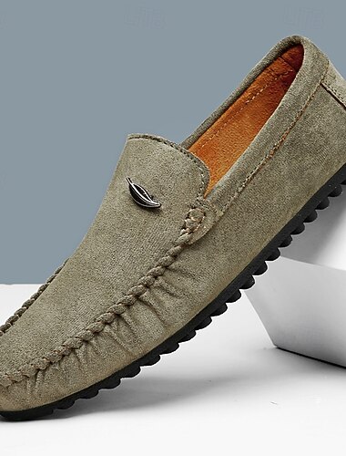  herre olivengrønne semskede loafers – klassiske, uformelle slip-on-sko, myke og komfortable hverdagssko