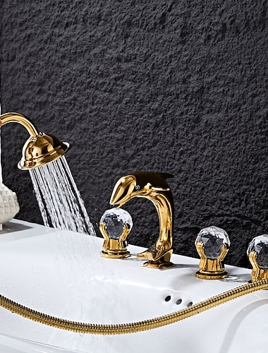  tvättställsblandare tvättställsblandare, hel mässingsblandare med delfiner, utbredd tvättställsblandare, 5-håls varm- och kallvattenkran