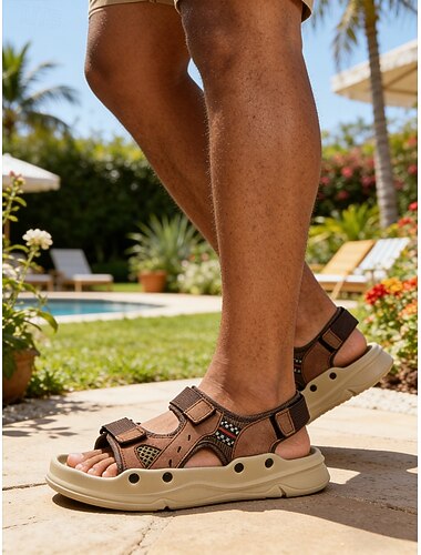  Brune utendørssandaler for menn – komfortsko med justerbare stropper, utendørsanlegg, ferie, reise og sommerklær
