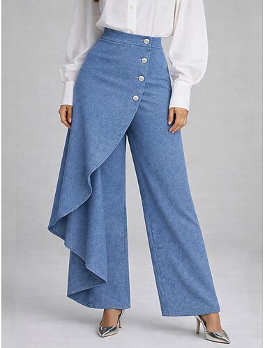  Dames Breed Been Vakantie Basic Volledige lengte Medium Taille Inelastisch Vakantie Straat Causaal blauw Zwart Diep Blauw Lente Ruim Passend