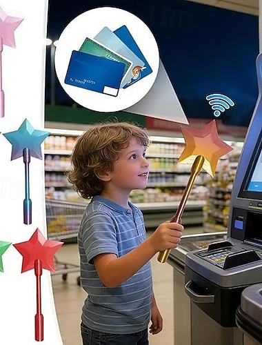  3D-gedruckte Zauberstab-App zum kontaktlosen Bezahlen, magische Sternen-Zauberstäbe zum Bezahlen, Zauberstäbe mit kontaktlosem Kartenhalter, digitale Sternen-Zauberstäbe für einfaches Bezahlen, tolles