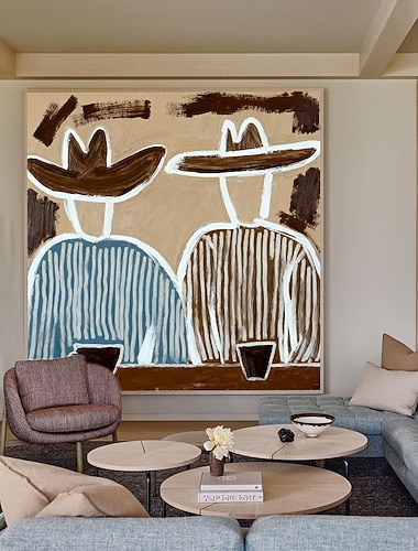  Kaffeepause im Cowboy-Stil – abstraktes Cowboy-Gemälde in Blau und Braun