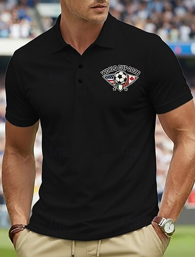  Herre Fodbold Polo skjorter Kortærmet Polo skjorter Skjorter med krave Afslappet atletiktøj Knapper Forår sommer Sort Hvid Grøn