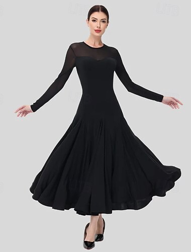  Tiodans Klänning Strass Plisserat Ren Färg Dam Fest Träning Prestanda Långärmad Hög Elastan Polyester