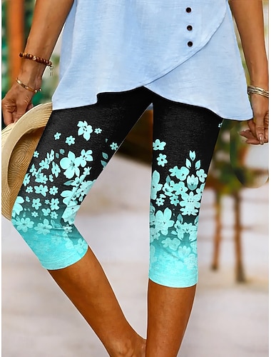 Damen Schlank Leggings Aktiv Urlaub Klassicher Stil Wadenlang Natürliche Taille Blumen Grafik Komfort Außenbereich Atmungsaktiv Dehnbar Lässig Täglich Innen Blau Violett Rosa Grün Sommer Frühling