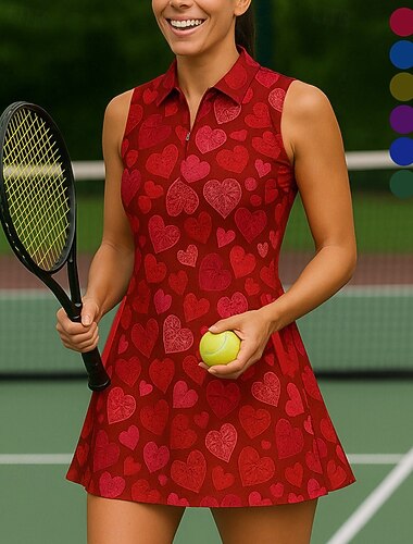  Mulheres Coração Vestido de tênis vestido de golfe Vestido sem mangas Sem Manga Zíper Elasticidade Alta Respirável Tênis Golfe Badminton Colarinho polo Vestidos Rosa claro Verde Tropa Vermelho Roupas
