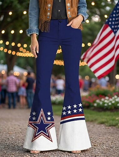  250. rocznica USA Retro / vintage 1970 Spodnie Spodnie z dzwonkiem Hipisowskie Dyskoteka Wysoka talia Strój na bal maskowy Damskie Bal maskowy 4 lipca Impreza Dzień Niepodległości Dla dorosłych