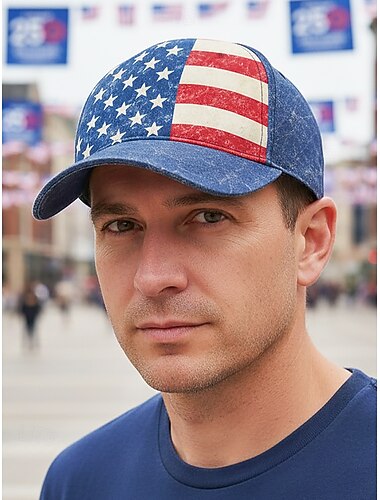  Casquette unisexe ajustable à motif drapeau américain, imprimée en polyester, style vintage, idéale pour le 250e anniversaire des États-Unis, la fête nationale et les voyages décontractés au quotidien.