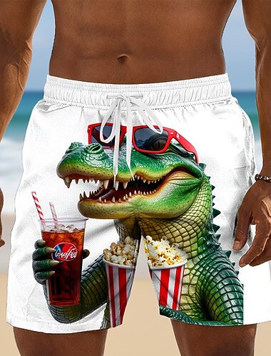  Homme Crocodile Drôle animaux de dessin animé Maillots de bain Shorts de bain Shorts de Surf Taille Moyenne Hawaïen Vacances à la Plage Poches Latérales doublure en maille Taille élastique avec