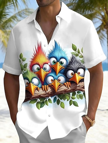  Herre Tegneserie Dama Morsom Hawaii skjorte Skjorte med knapper Aloha skjorte Kortermet Hawaiisk Strandferie Sommer Vår Aftæpning 3D-utskrift krage skjorter Front One Lomme Hvit
