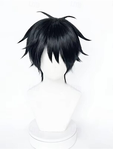  Peruca curta e preta espetada de anime para aventureiro(a) do oceano, ideal para cosplay.