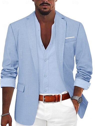  Voor heren Sportjas Linnen blazer Modieus Casual Effen Linnen blazer Leger groen Zwart blauw Getailleerd Single Breasted een knoops