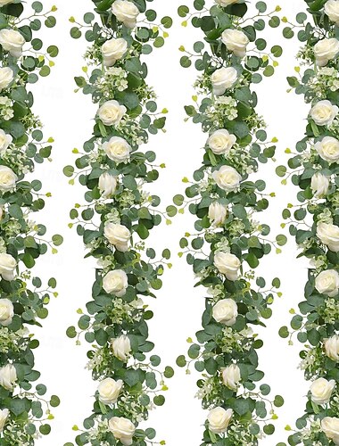  4 stk kunstig eukalyptus &hvit rose blomsterkrans, imitert roseranke &Gypsophila-grønnsaker til fest &bryllupsdekor