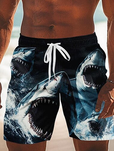  Herr Djur Haj Havsvarelser Badshorts Baddräkter Badshorts Boardshorts Medium Midja Rolig Strandsemester Sidfickor Mesh foder Elastisk dragsko i midjan Designer Kläder