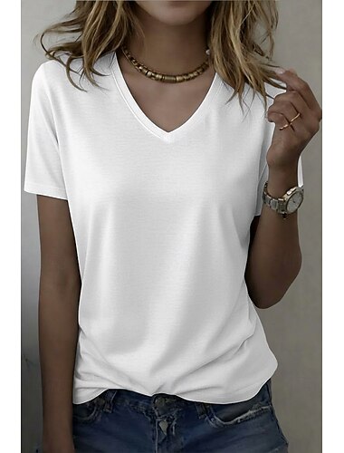  Dámské Nadměrné velikosti Tričko Trička Pevná barva stylové Na běžné nošení Krátký rukáv Do V Běžné topy Denní Jdeme ven Víkend Černá Bílá Světlá růžová Námořnická modř Léto Jaro