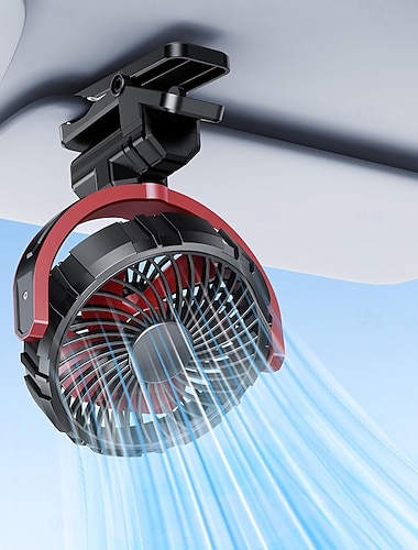  Bilvifte 5v usb liten klips på solskjermvifte for for-/baksete, 2000mah oppladbart batteridrevet stille personlige kjølevifter som blåser kald luft, for kjøretøy, varebil, SUV, bobil, lastebil,