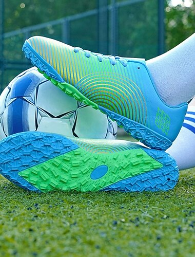  blu da uomo &Scarpe da calcio per campi in erba verde – scarpe da allenamento leggere per calciatori, appassionati di calcio, indoor &pratica all'aperto