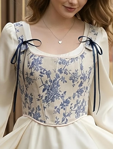  Médiéval Renaissance Cottagecore Corset Corsage Viking Paysan À lacets Fleuri Déguisement Femmes Celtique Fantaisie Halloween Carnaval Performance LARP Foire de la Renaissance Adulte Corset Corsage