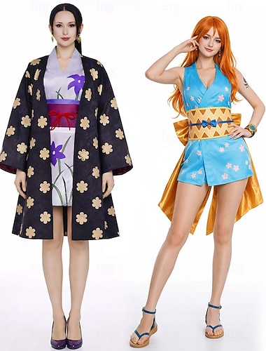  Haveventyrer Stråhattpirat Anime Drakter Japansk tradisjonell Kimono Fancy dress Cosplay-drakter Halloween Karneval Kostume Til Dame Voksne