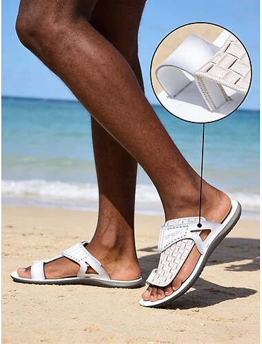  Sandales d'été pour hommes, idéales pour les vacances à la plage : en similicuir avec semelle confortable, légères et élégantes, modèle à enfiler, parfaites pour les vacances en station balnéaire, au bord de la piscine, les promenades sur la plage et les