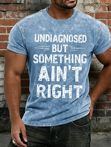  Vintage-T-Shirt für Herren, blau, Acid-Wash-Optik, Aufdruck „Undiagnostiziert, aber irgendetwas stimmt nicht“, witziger, sarkastischer Grafikprint, Used-Look, 90er-Jahre-Retro-Stil, Größen S–4XL
