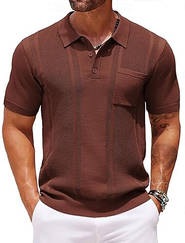  בגדי ריקוד גברים חולצות פולו מרקם קזו'אל עבודה דש שרוולים קצרים בסיסי מודרני אחיד קל משקל כפתורים אביב קיץ אודם כחול נייבי סגול חום משמש חולצות פולו