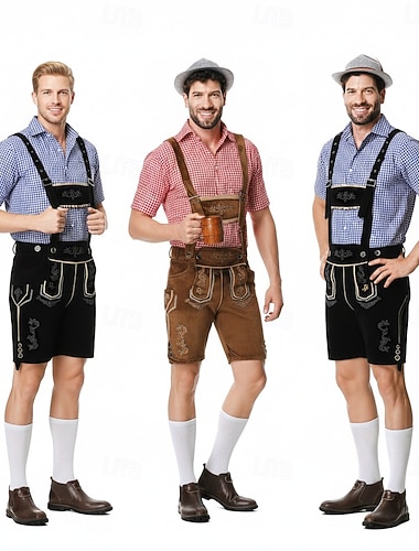  Oktoberfest Lederhosen Chemise Bavarois Bavarois Allemand Prairies Homme Tissu de style traditionnel Chemisier Shorts Chapeau