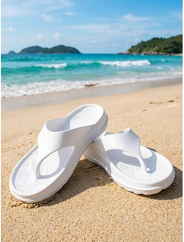  Witte dames strandslippers - lichtgewicht, waterdichte cloud slippers met ergonomische voetboogondersteuning voor zomervakanties en tropische eilanduitjes. &dagelijks comfort