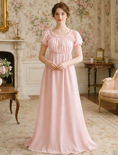  Renaissance 19ème siècle Période de la Régence Longueur au sol Robe Manches courtes Princesse Dame Col rond Déguisement Femmes Royal Halloween Carnaval Foire de la Renaissance Soirée à thème rétro