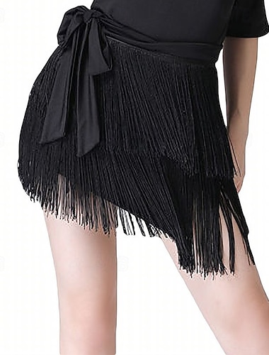  svart latinsk danseskjørt med frynser til dame