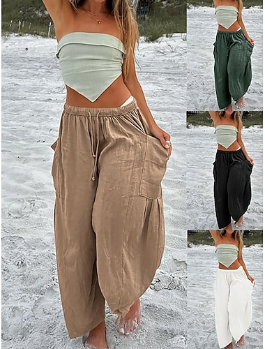  Női Műpamut ágynemű Széles lábszár Pamutszövet nadrág Nyári nadrág Szabadság Utcai sikk Alkalmi Teljes hossz Közepes csípő Sima Zsinór Zseb Rugalmas derék kellemes Mokaszinok Légáteresztő