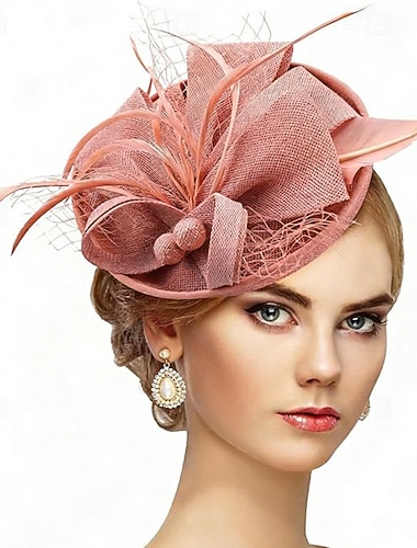  قطع زينة الرأس ألياف الكتان زفاف عيد ميلاد عتيق لطيف رجعي مع ريش خوذة أغطية الرأس